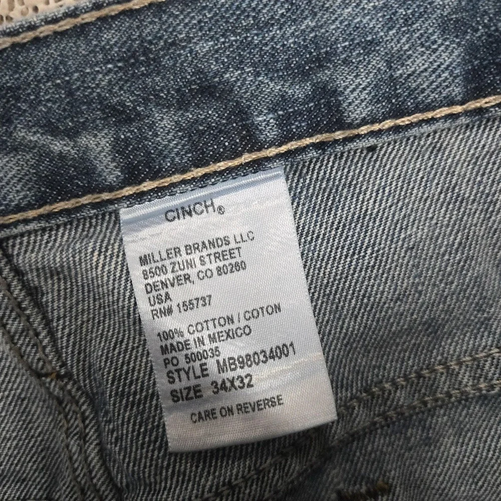 Cinch Jeans Mens 34x32 Blue Regular Fit Straight Leg Denim Pants MB980034001
